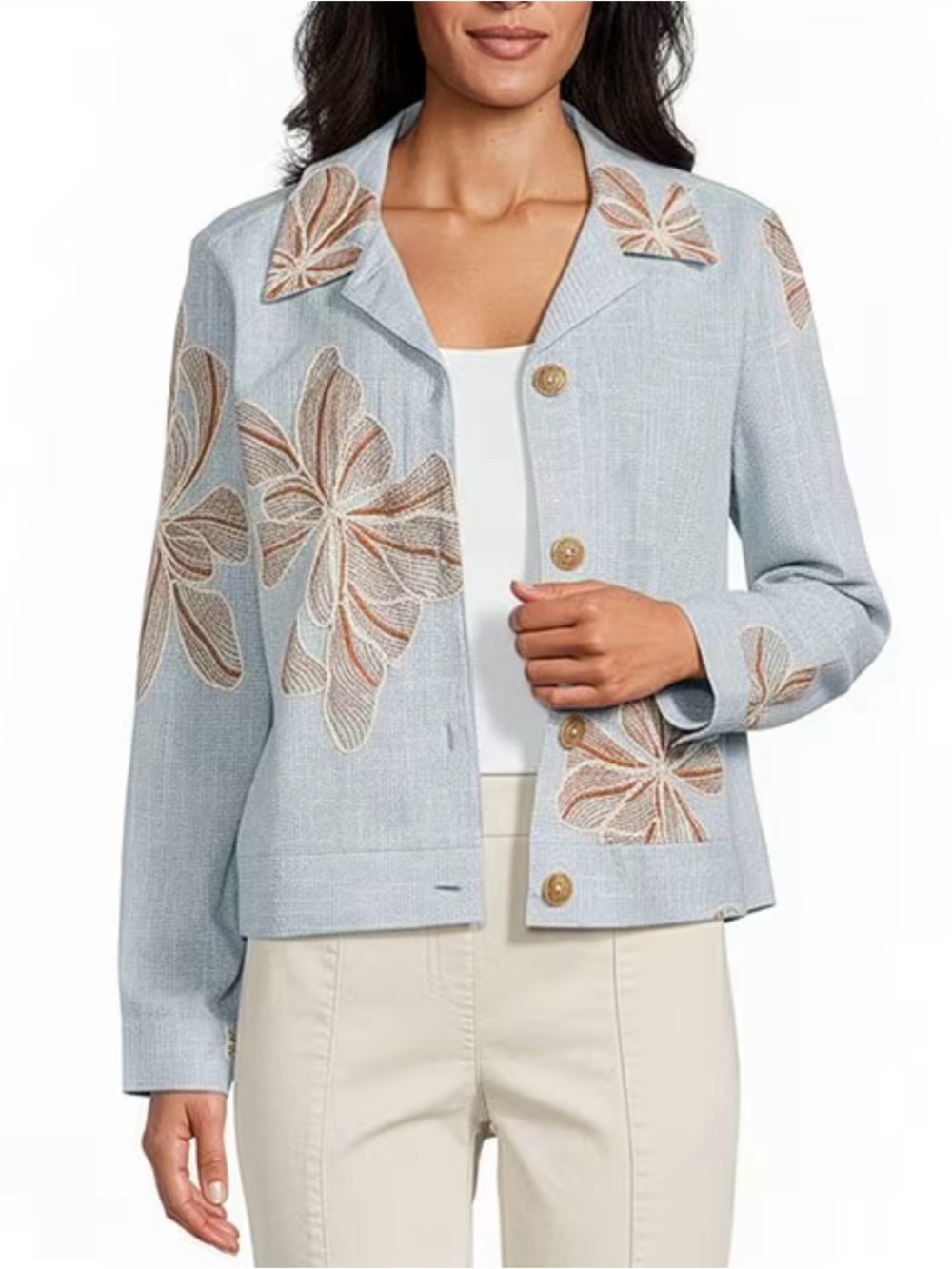 Dillard’s Intro Floral Embroidery Point
Collar Button Front Jacket / Size: XL